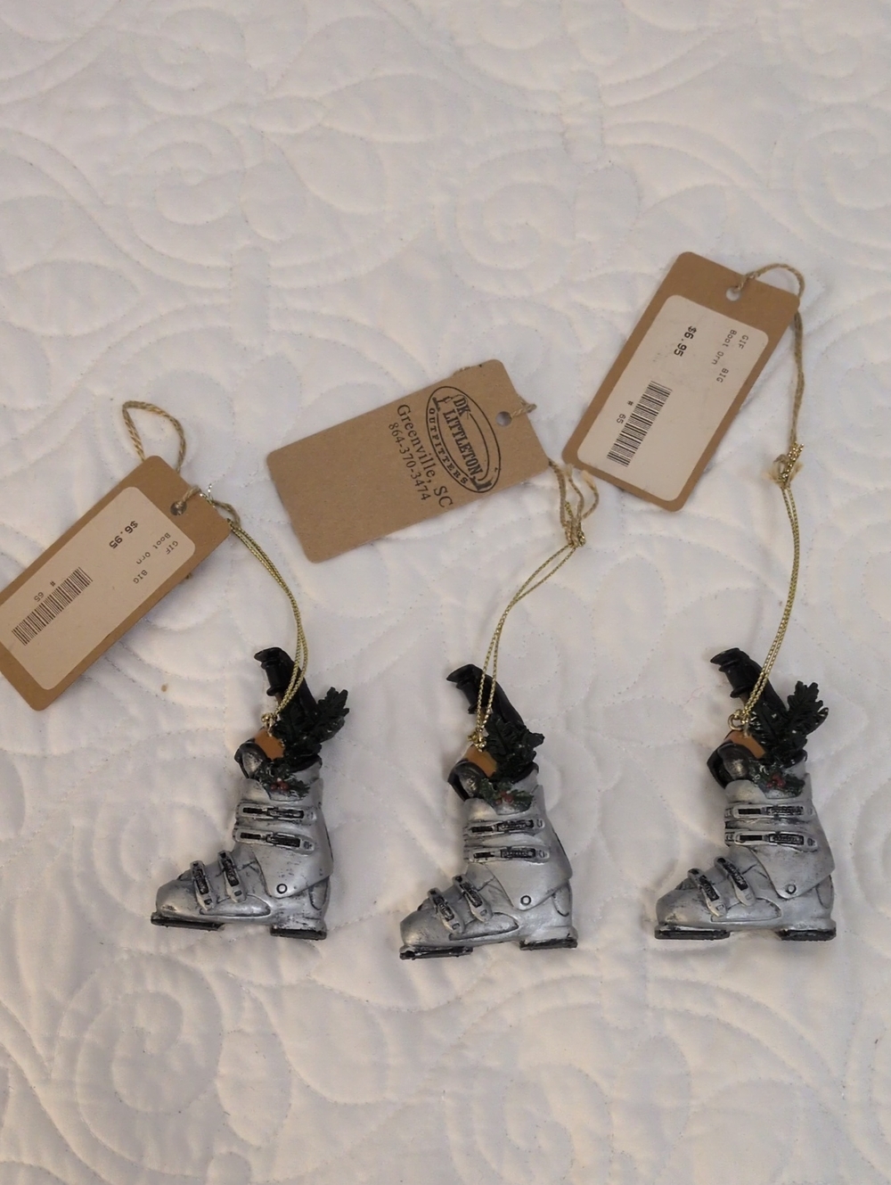 Set of 3 Silver Ski Boot Ornaments